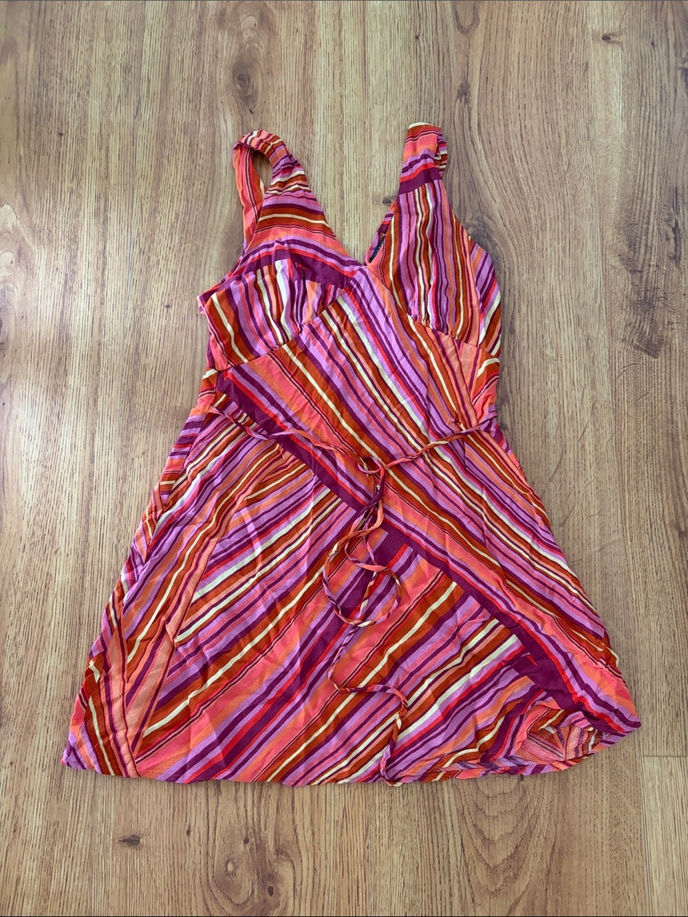 Wild Fable Striped V-Neck Sleeveless Summer Dress in Pink & Orange Size S